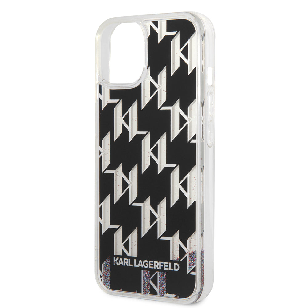 Ovitek za Apple iPhone 14, Karl Lagerfeld, Liquid Glitter Monogram, Črn