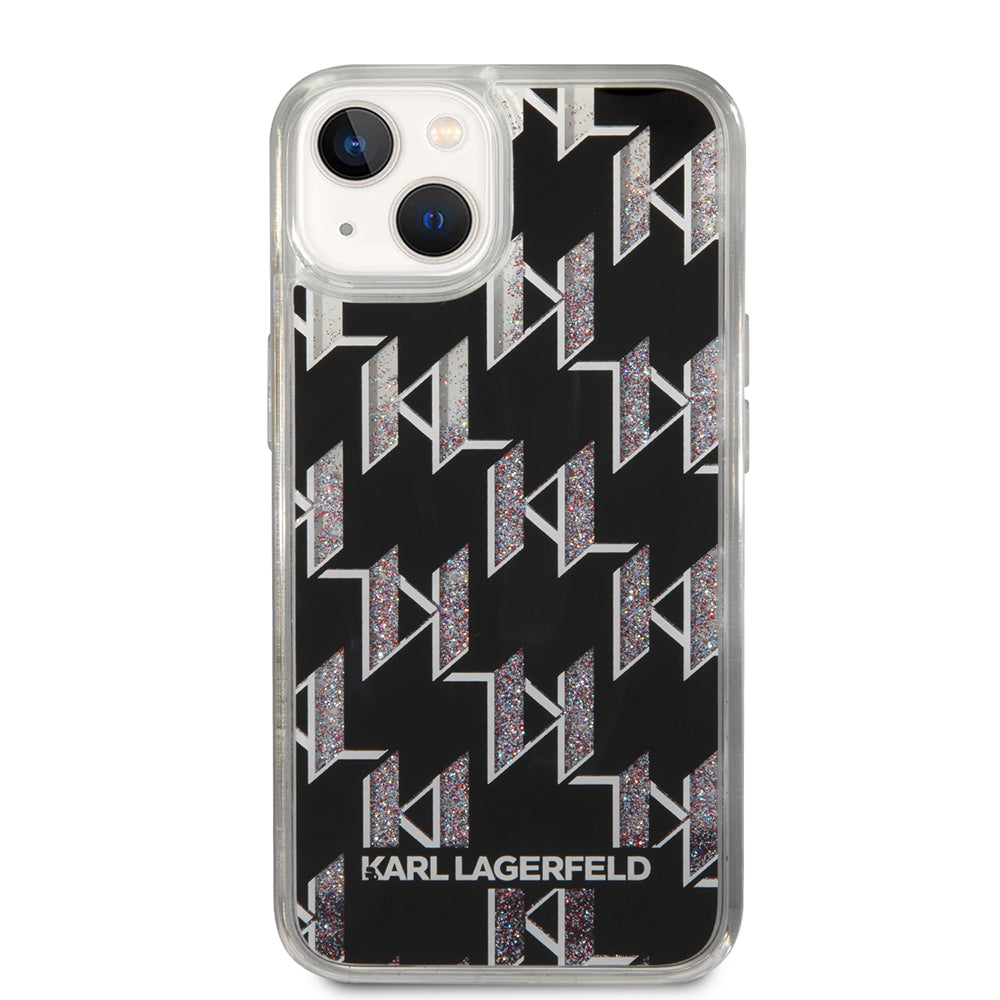 Ovitek za Apple iPhone 14, Karl Lagerfeld, Liquid Glitter Monogram, Črn