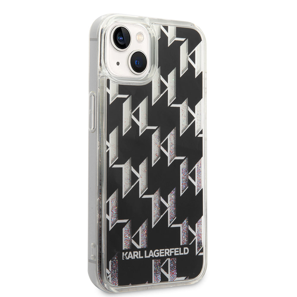 Ovitek za Apple iPhone 14, Karl Lagerfeld, Liquid Glitter Monogram, Črn
