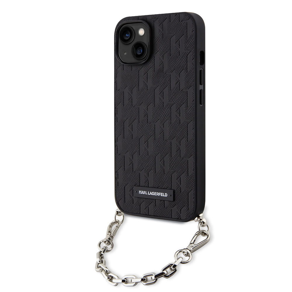 Ovitek za Apple iPhone 14, Karl Lagerfeld, Saffiano Monogram Chain, Črn