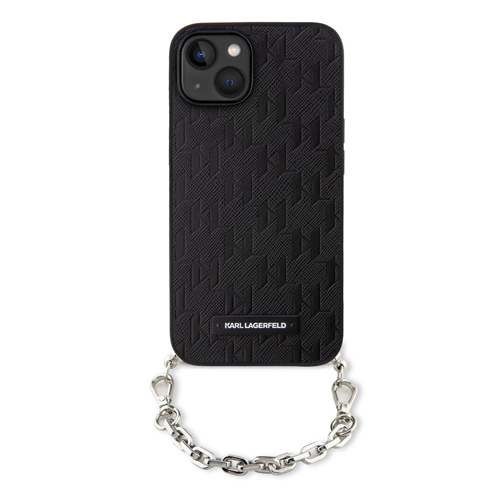 Ovitek za Apple iPhone 14, Karl Lagerfeld, Saffiano Monogram Chain, Črn