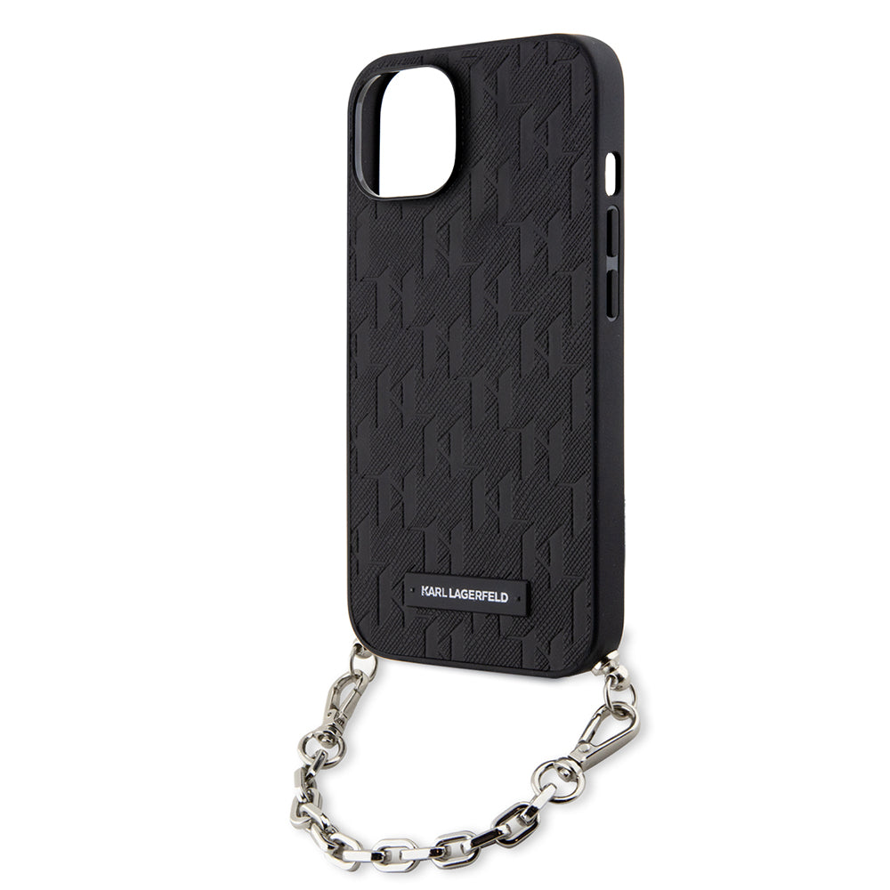 Ovitek za Apple iPhone 14, Karl Lagerfeld, Saffiano Monogram Chain, Črn