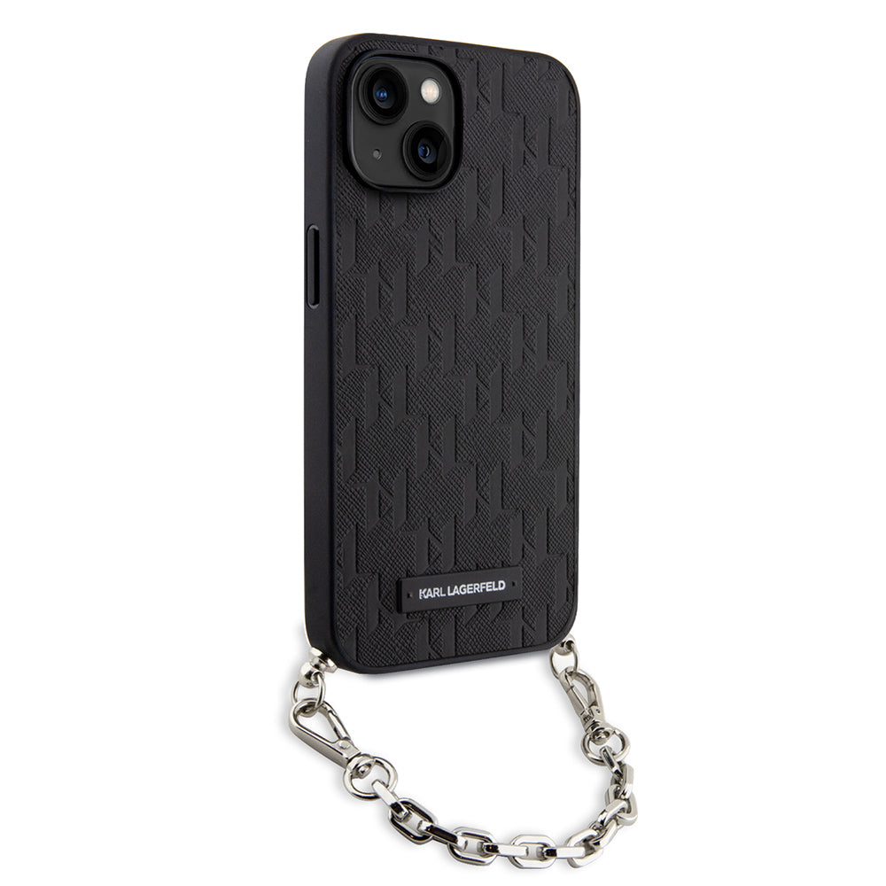 Ovitek za Apple iPhone 14, Karl Lagerfeld, Saffiano Monogram Chain, Črn
