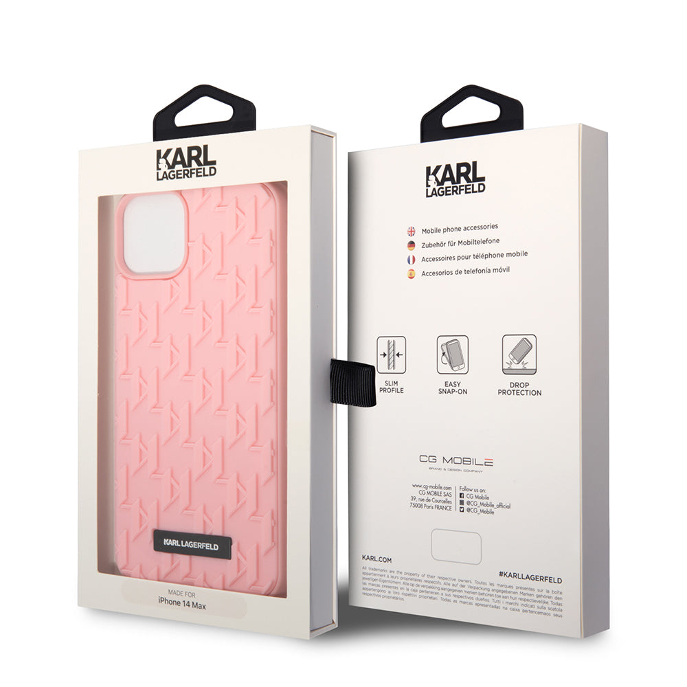 Ovitek za Apple iPhone 14 Plus, Karl Lagerfeld, 3D Monogram, Roza