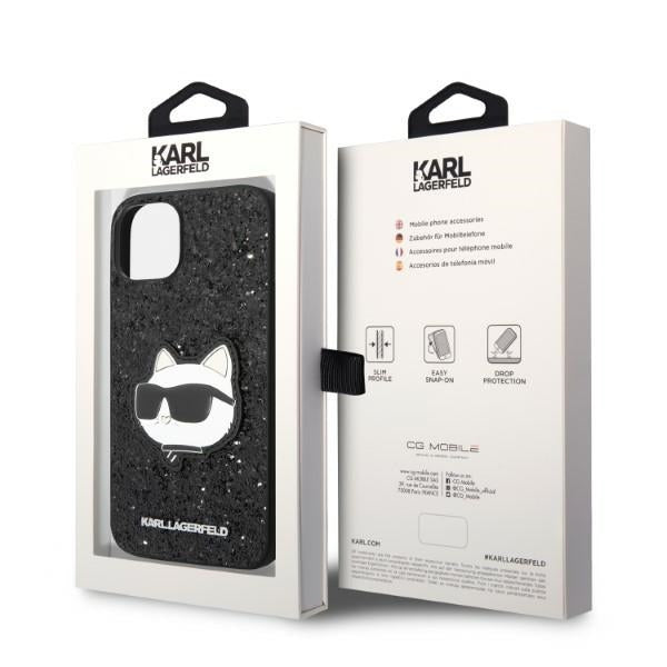 Ovitek za Apple iPhone 14 Plus, Karl Lagerfeld, Glitter Choupette Patch, črn