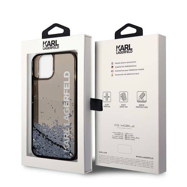 Ovitek za Apple iPhone 14 Plus, Karl Lagerfeld, Liquid Glitter KL Logo, Črn