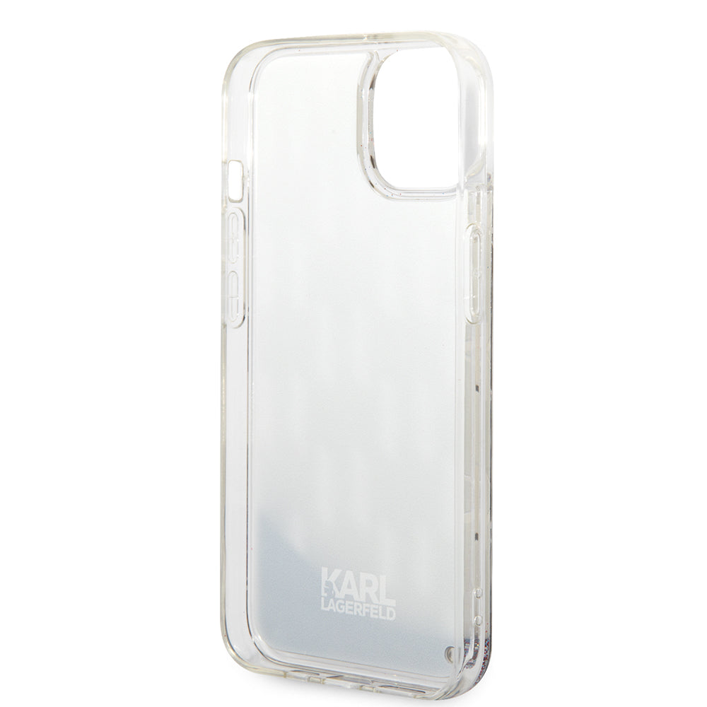 Ovitek za Apple iPhone 14 Plus, Karl Lagerfeld, Liquid Glitter Monogram, Srebrn.
