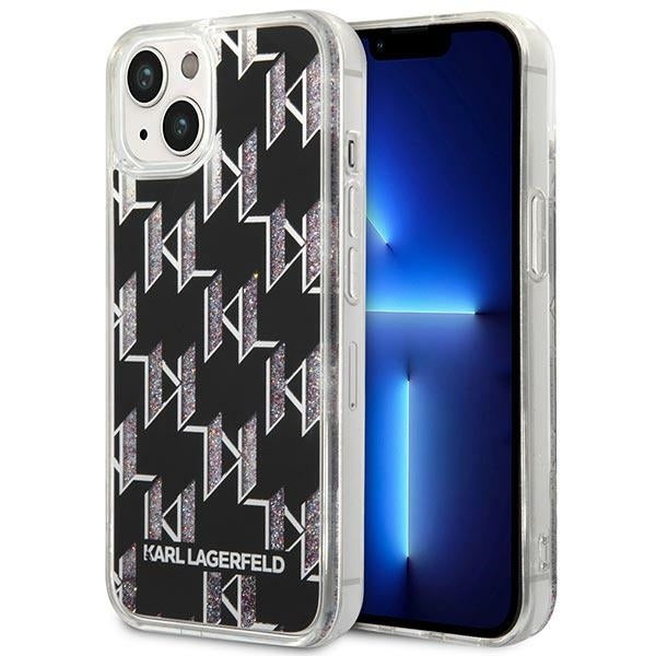 Ovitek za Apple iPhone 14 Plus, Karl Lagerfeld, Liquid Glitter Monogram, Črn