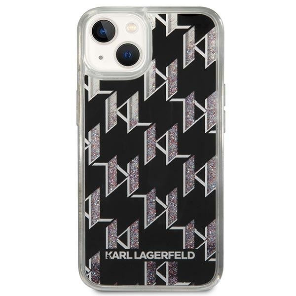 Ovitek za Apple iPhone 14 Plus, Karl Lagerfeld, Liquid Glitter Monogram, Črn