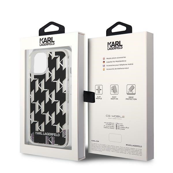 Ovitek za Apple iPhone 14 Plus, Karl Lagerfeld, Liquid Glitter Monogram, Črn