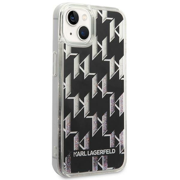 Ovitek za Apple iPhone 14 Plus, Karl Lagerfeld, Liquid Glitter Monogram, Črn