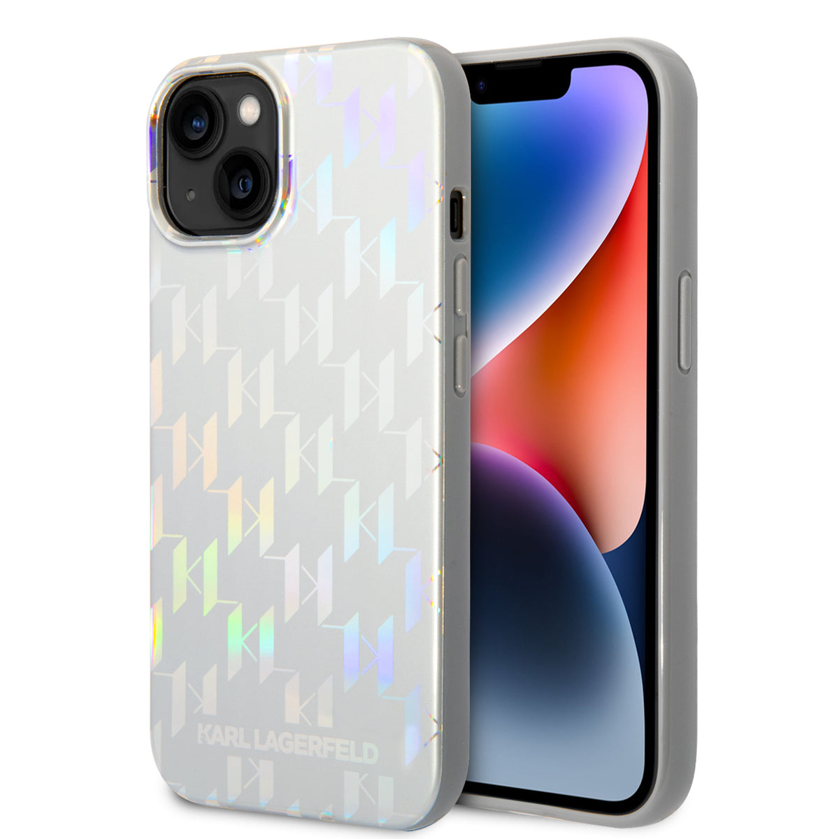 Ovitek za Apple iPhone 14 Plus, Karl Lagerfeld, Monogram Iridescent, Srebrn.