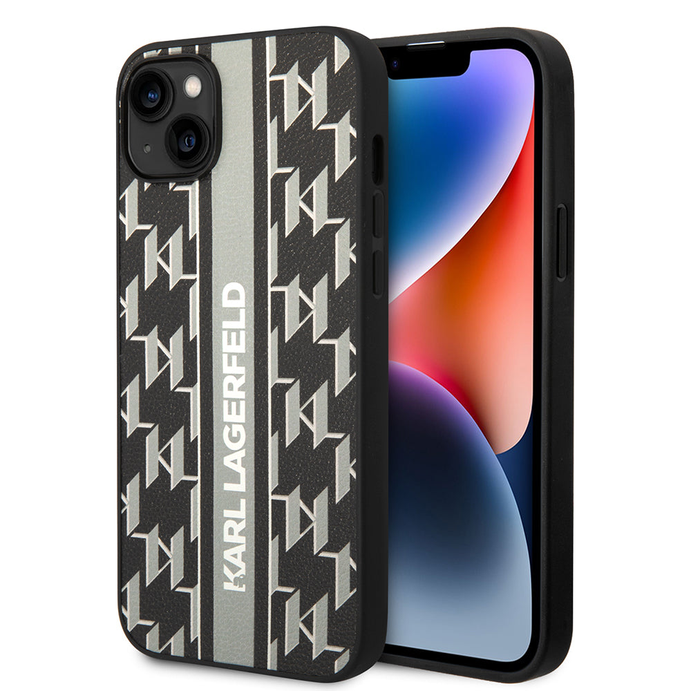 Ovitek za Apple iPhone 14 Plus, Karl Lagerfeld, Monogram Stripe, Siv