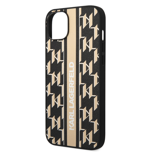 Ovitek za Apple iPhone 14 Plus, Karl Lagerfeld, Monogram Stripe, Rjava