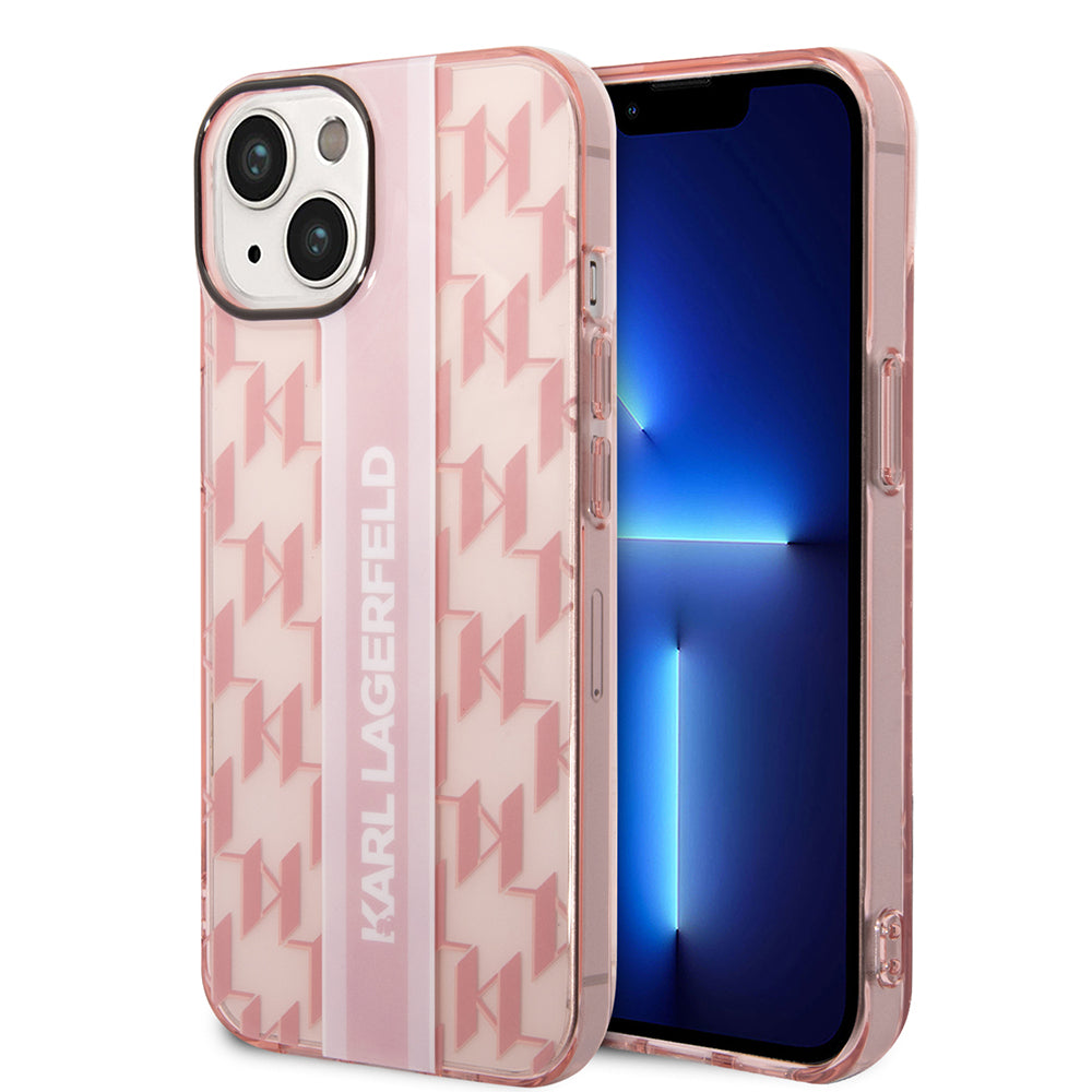 Ovitek za Apple iPhone 14 Plus, Karl Lagerfeld, Monogram Stripe, Roza