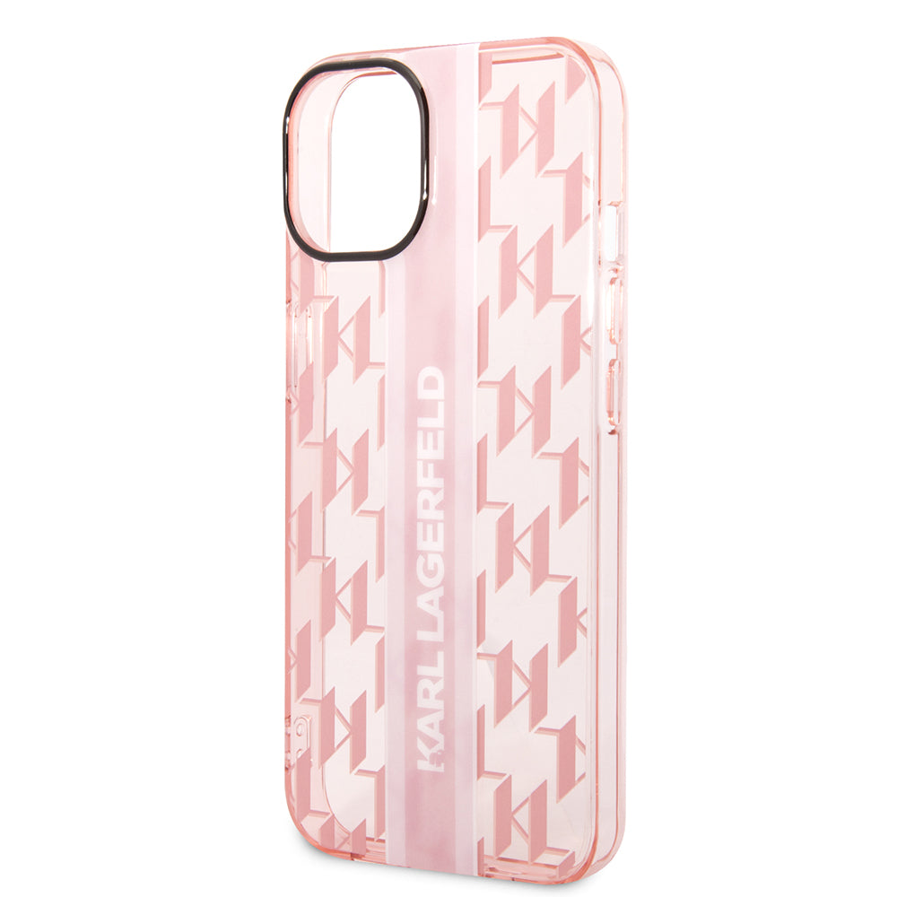 Ovitek za Apple iPhone 14 Plus, Karl Lagerfeld, Monogram Stripe, Roza