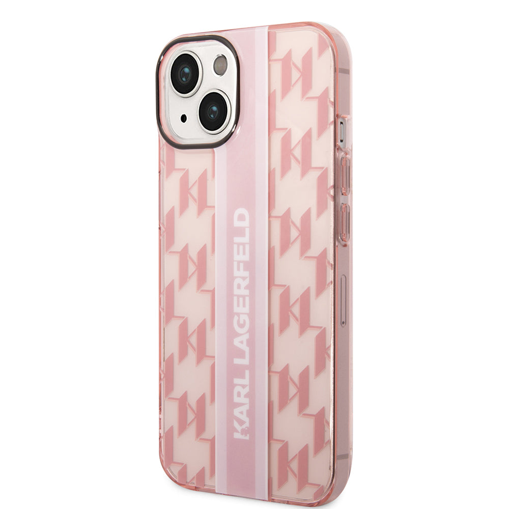 Ovitek za Apple iPhone 14 Plus, Karl Lagerfeld, Monogram Stripe, Roza