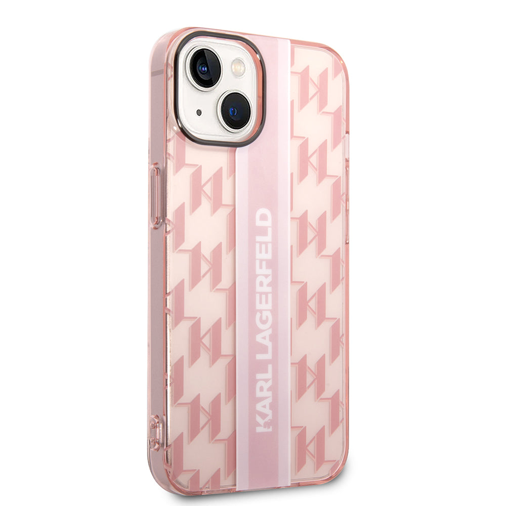 Ovitek za Apple iPhone 14 Plus, Karl Lagerfeld, Monogram Stripe, Roza