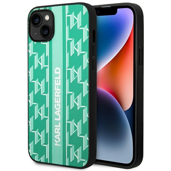 Ovitek za Apple iPhone 14 Plus, Karl Lagerfeld, Monogram Stripe, Zelen