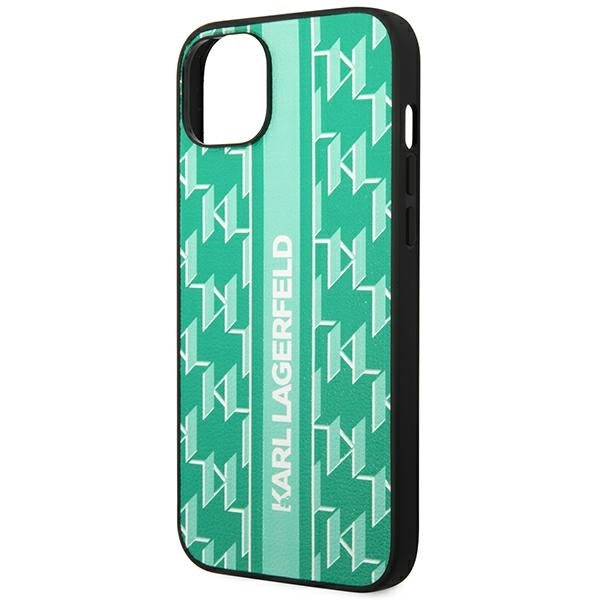 Ovitek za Apple iPhone 14 Plus, Karl Lagerfeld, Monogram Stripe, Zelen