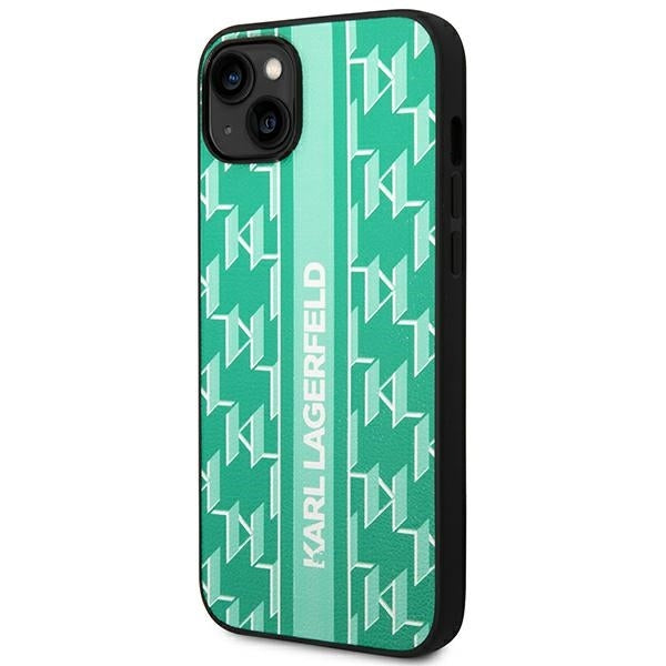 Ovitek za Apple iPhone 14 Plus, Karl Lagerfeld, Monogram Stripe, Zelen
