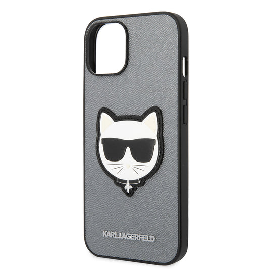 Ovitek za Apple iPhone 14 Plus, Karl Lagerfeld, Saffiano Choupette's Head, Srebrn.