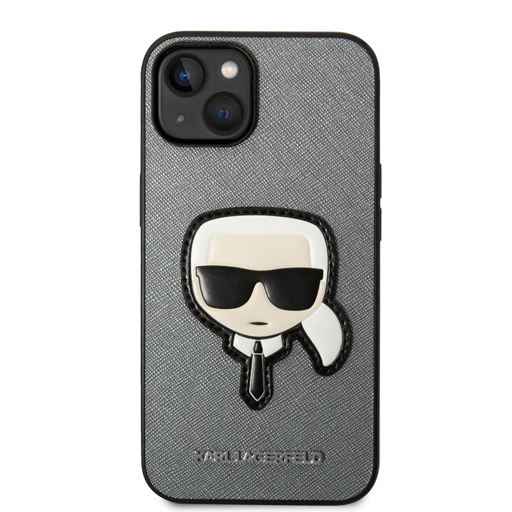 Ovitek za Apple iPhone 14 Plus, Karl Lagerfeld, Saffiano Karl's Head, Srebrn