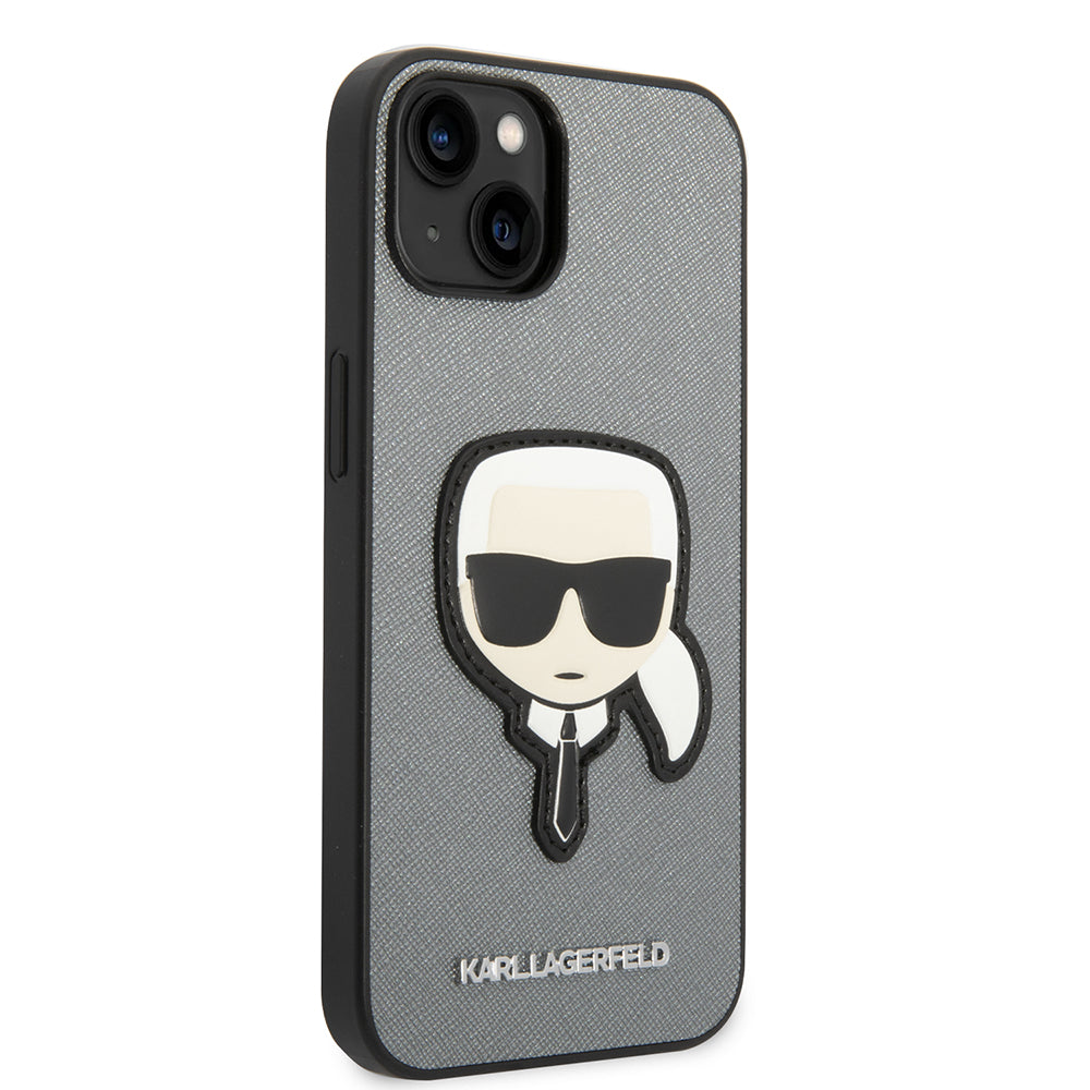 Ovitek za Apple iPhone 14 Plus, Karl Lagerfeld, Saffiano Karl's Head, Srebrn