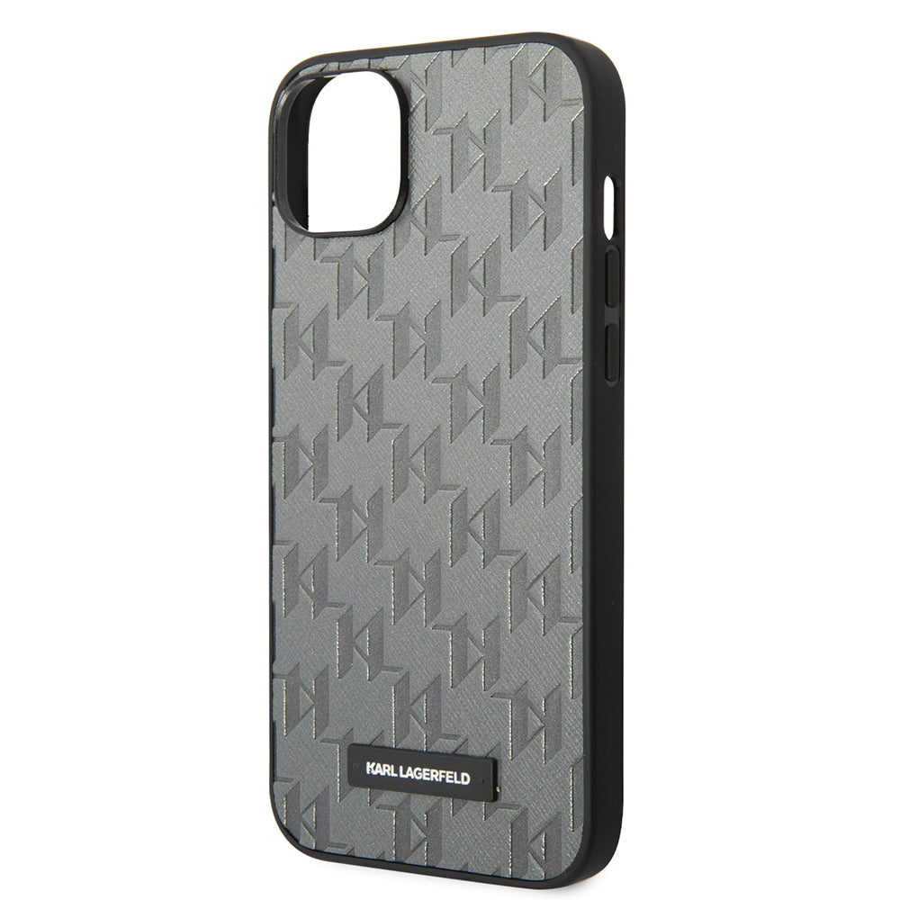 Ovitek za Apple iPhone 14 Plus, Karl Lagerfeld, Saffiano Monogram Metal Logo, Siv