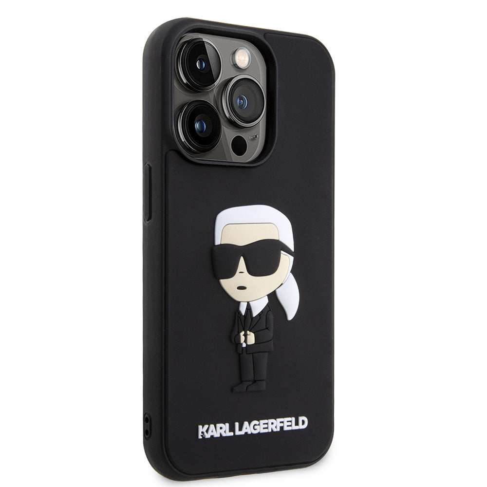 Ovitek za Apple iPhone 14 Pro, Karl Lagerfeld, 3D Rubber Ikonik Karl, črn.