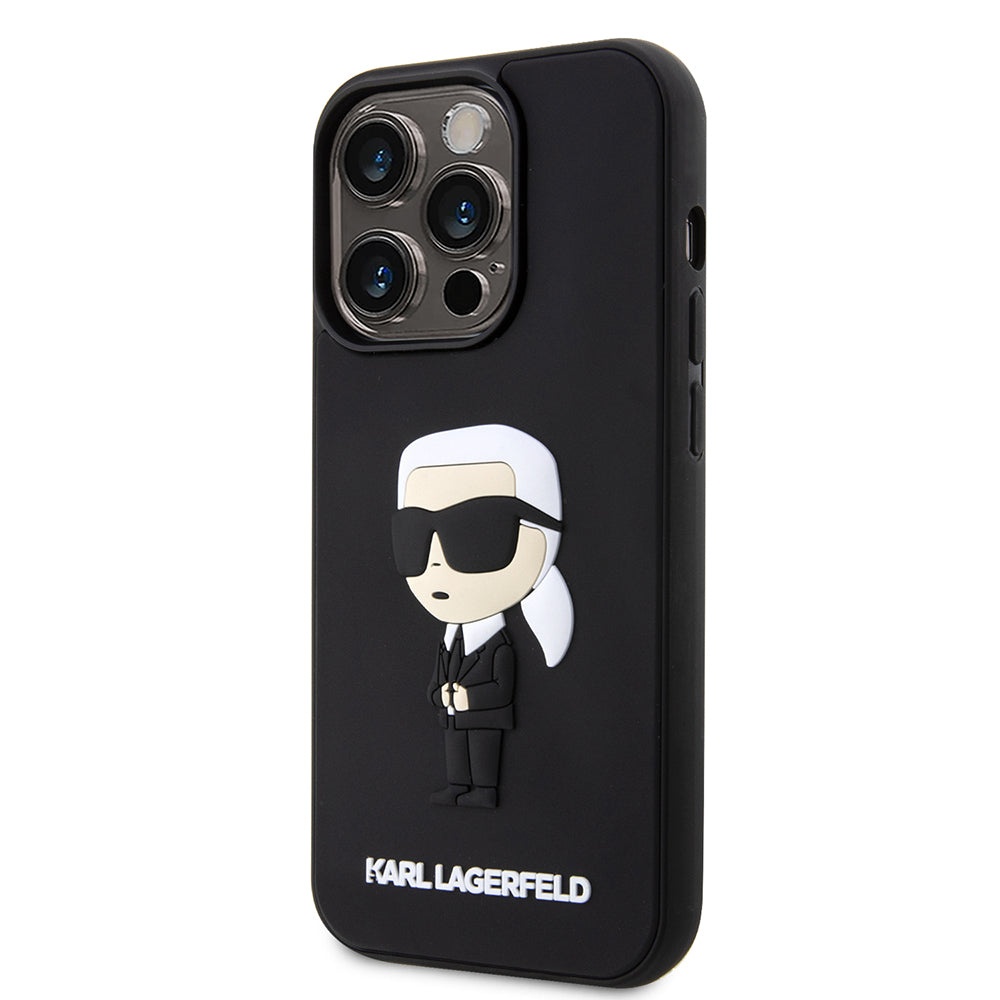 Ovitek za Apple iPhone 14 Pro, Karl Lagerfeld, 3D Rubber Ikonik Karl, črn.