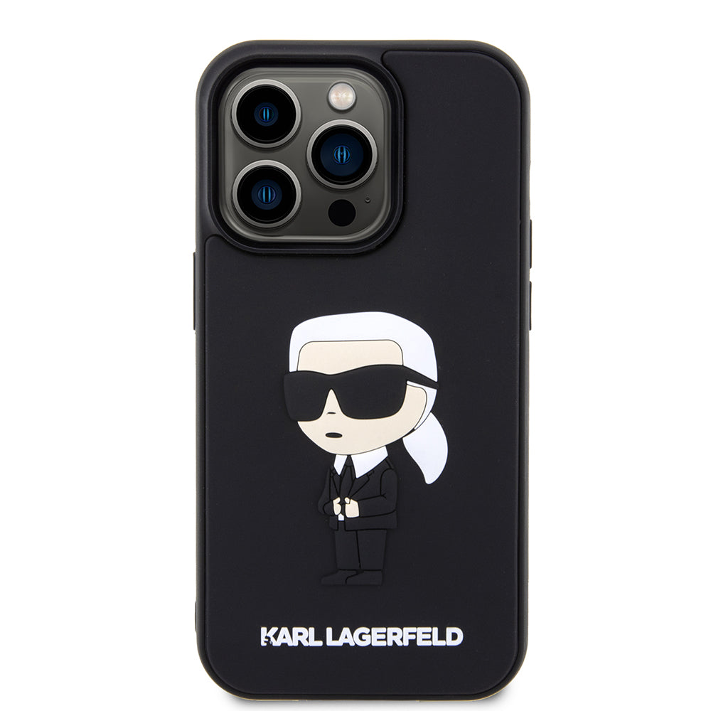 Ovitek za Apple iPhone 14 Pro, Karl Lagerfeld, 3D Rubber Ikonik Karl, črn.