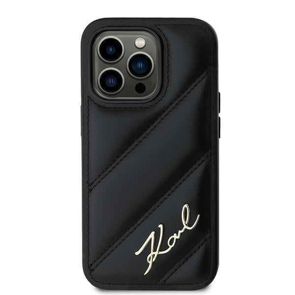 Ovitek za Apple iPhone 14 Pro, Karl Lagerfeld, Diagonal Quilted Script, Črn