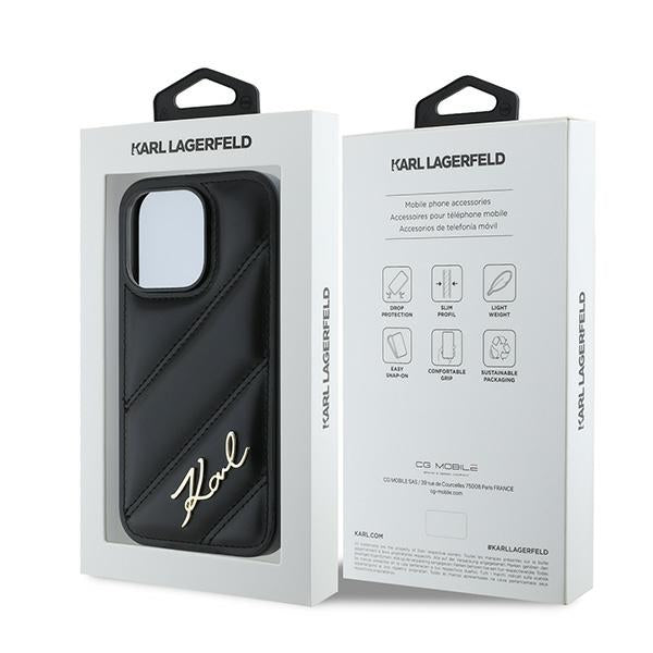 Ovitek za Apple iPhone 14 Pro, Karl Lagerfeld, Diagonal Quilted Script, Črn