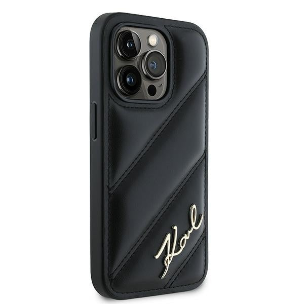 Ovitek za Apple iPhone 14 Pro, Karl Lagerfeld, Diagonal Quilted Script, Črn