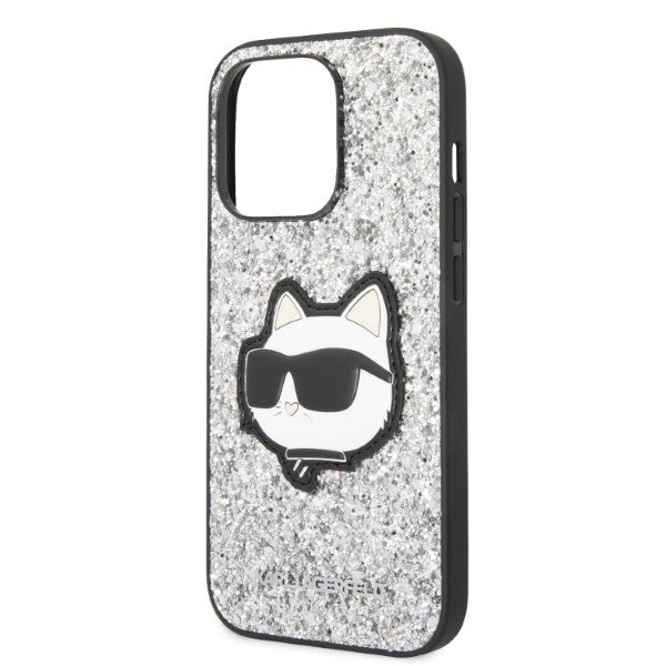Ovitek za Apple iPhone 14 Pro, Karl Lagerfeld, Glitter Choupette Patch, Srebrn.