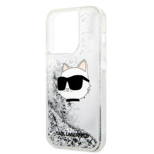 Ovitek za Apple iPhone 14 Pro, Karl Lagerfeld, Glitter Choupette's Head, Srebrn.
