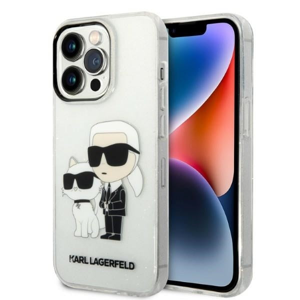 Ovitek za Apple iPhone 14 Pro, Karl Lagerfeld, Glitter Karl & Choupette, Prozoren