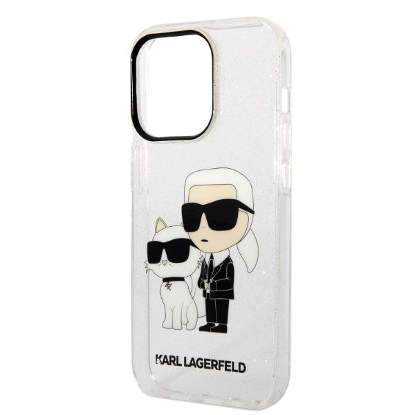 Ovitek za Apple iPhone 14 Pro, Karl Lagerfeld, Glitter Karl & Choupette, Prozoren