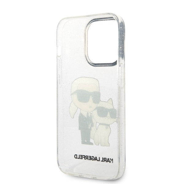 Ovitek za Apple iPhone 14 Pro, Karl Lagerfeld, Glitter Karl & Choupette, Prozoren