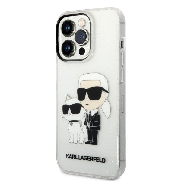 Ovitek za Apple iPhone 14 Pro, Karl Lagerfeld, Glitter Karl & Choupette, Prozoren