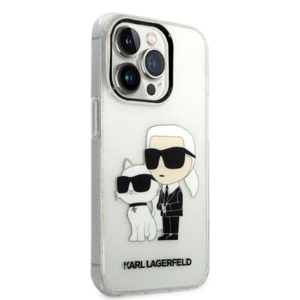 Ovitek za Apple iPhone 14 Pro, Karl Lagerfeld, Glitter Karl & Choupette, Prozoren