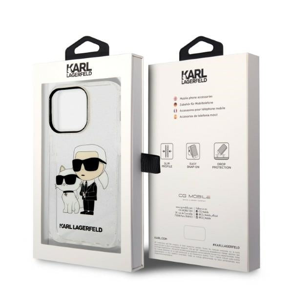 Ovitek za Apple iPhone 14 Pro, Karl Lagerfeld, Glitter Karl & Choupette, Prozoren