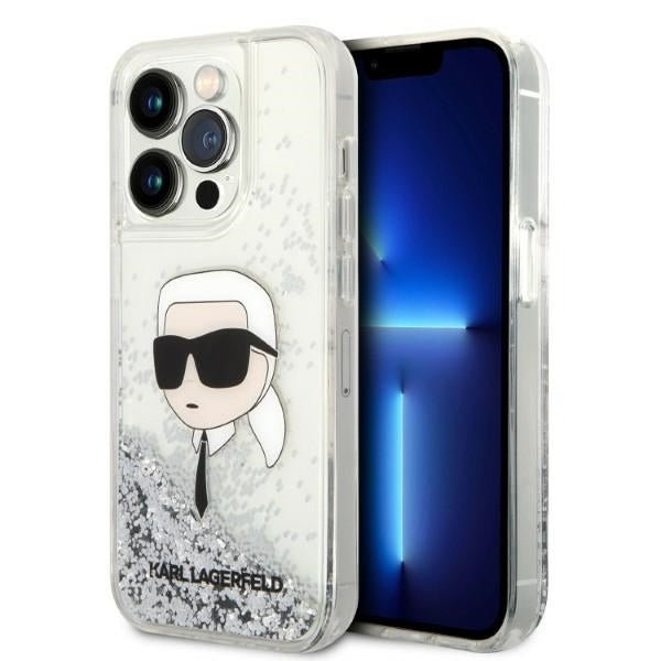Ovitek za Apple iPhone 14 Pro, Karl Lagerfeld, Glitter Karl's Head, Srebrn.