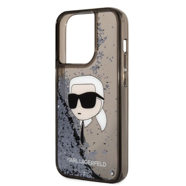 Ovitek za Apple iPhone 14 Pro, Karl Lagerfeld, Glitter Karl's Head, Črna