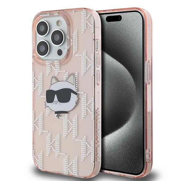 Ovitek za Apple iPhone 14 Pro, Karl Lagerfeld, IML Luxury Monogram Choupette's Head, Roza