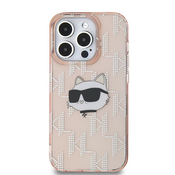 Ovitek za Apple iPhone 14 Pro, Karl Lagerfeld, IML Luxury Monogram Choupette's Head, Roza