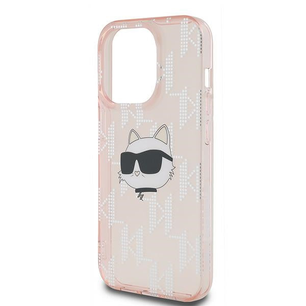 Ovitek za Apple iPhone 14 Pro, Karl Lagerfeld, IML Luxury Monogram Choupette's Head, Roza