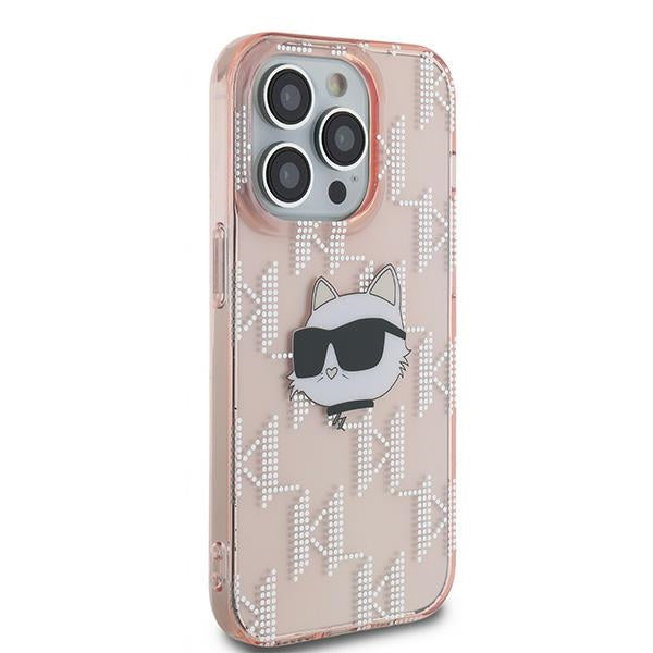 Ovitek za Apple iPhone 14 Pro, Karl Lagerfeld, IML Luxury Monogram Choupette's Head, Roza