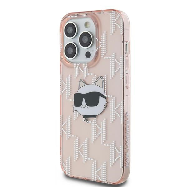 Ovitek za Apple iPhone 14 Pro, Karl Lagerfeld, IML Luxury Monogram Choupette's Head, Roza